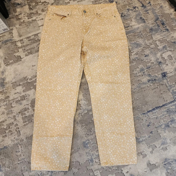 American Eagle Yellow Floral Jeans.  90s straight.  Women's size 14. - Picture 12 of 16
